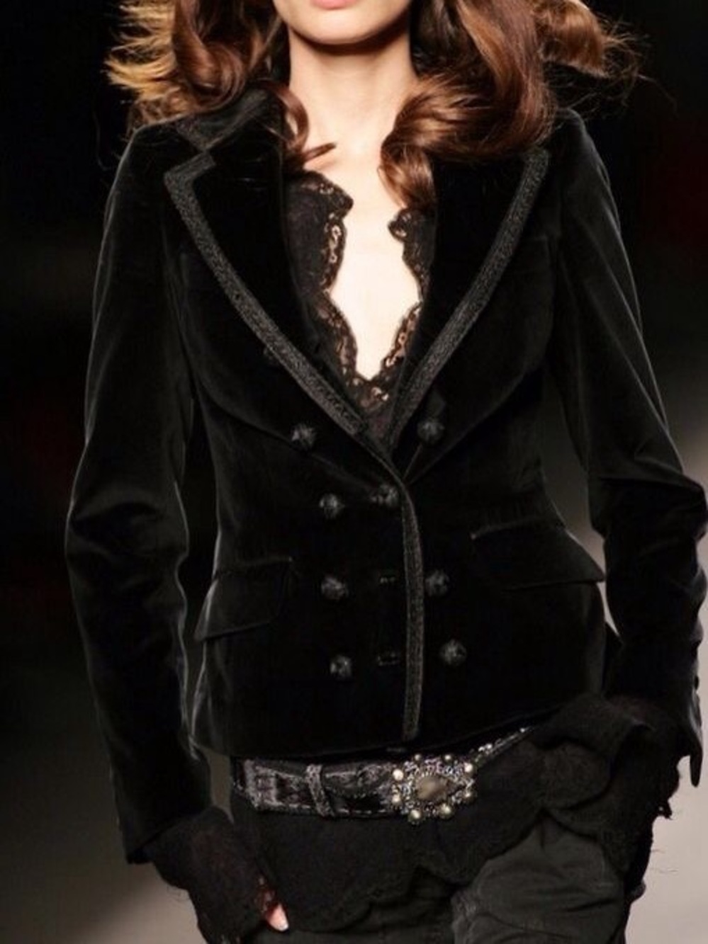 Free People Black Ruffle Military-Style Indie Sleaze Boho Jacket